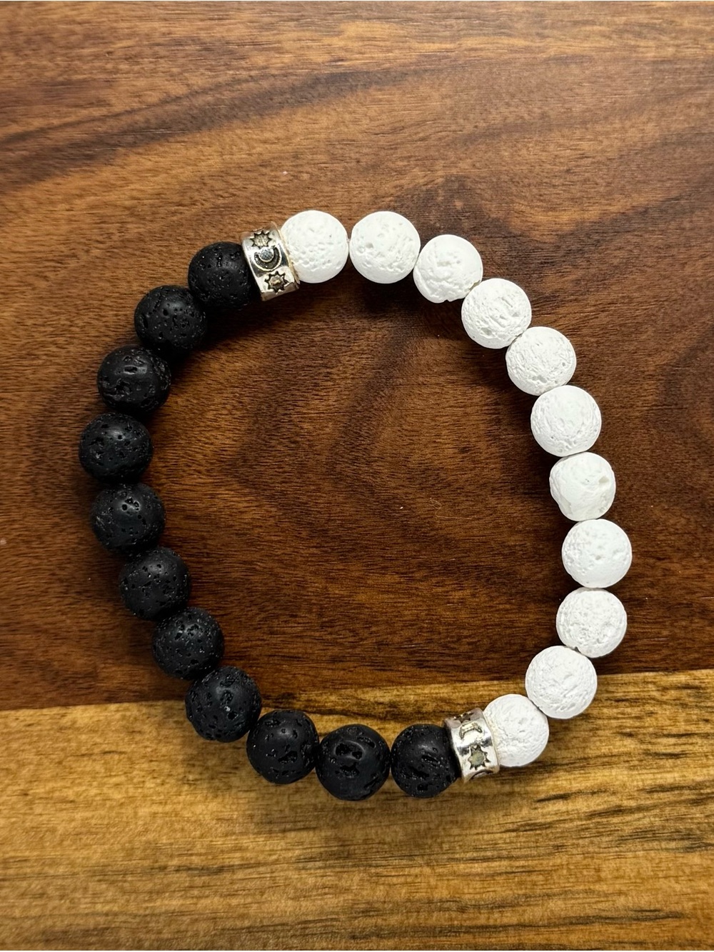 ✨ Handmade Black & White Lava Stone Stretch Bracelet ✨
